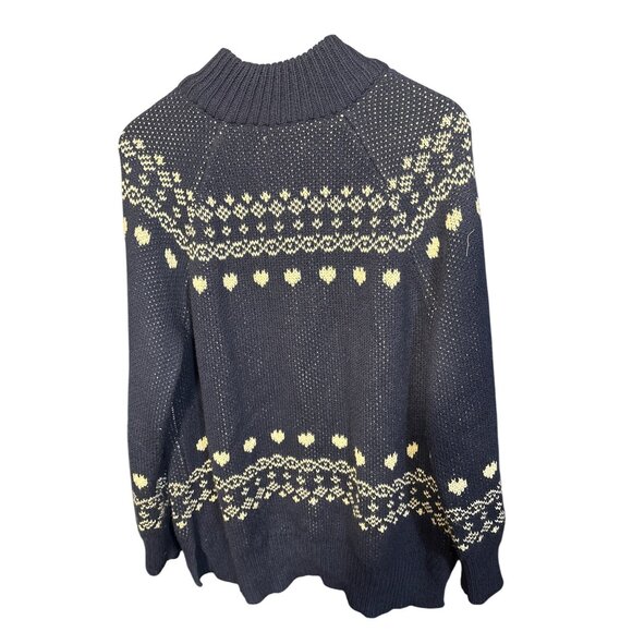 Aerie Navy Blue & White Love Patterned Oversized Sweater Size M With Half-Zip Cl - Picture 5 of 6